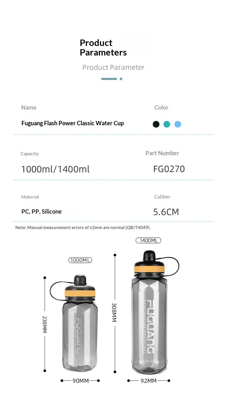 Large-capacity Sports Water Bottle Made of PC Material with Leak-proof Design Suitable for Use in Fitness Venues and Outdoors