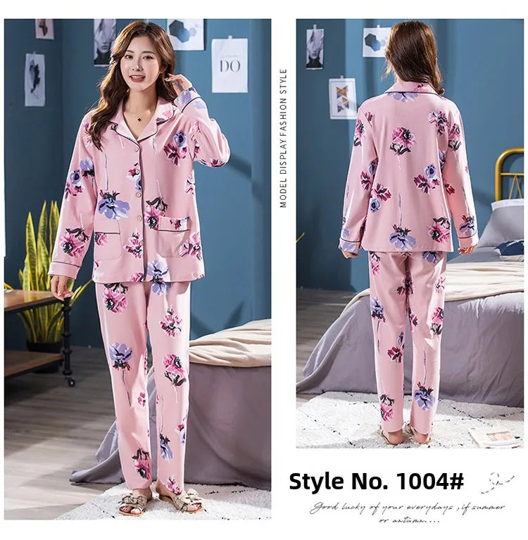 100% Pure Cotton Long Sleeve Sleepwear Set for Elderly Women Spring Summer Autumn Home Clothes Outwear Comfortable Home Suit