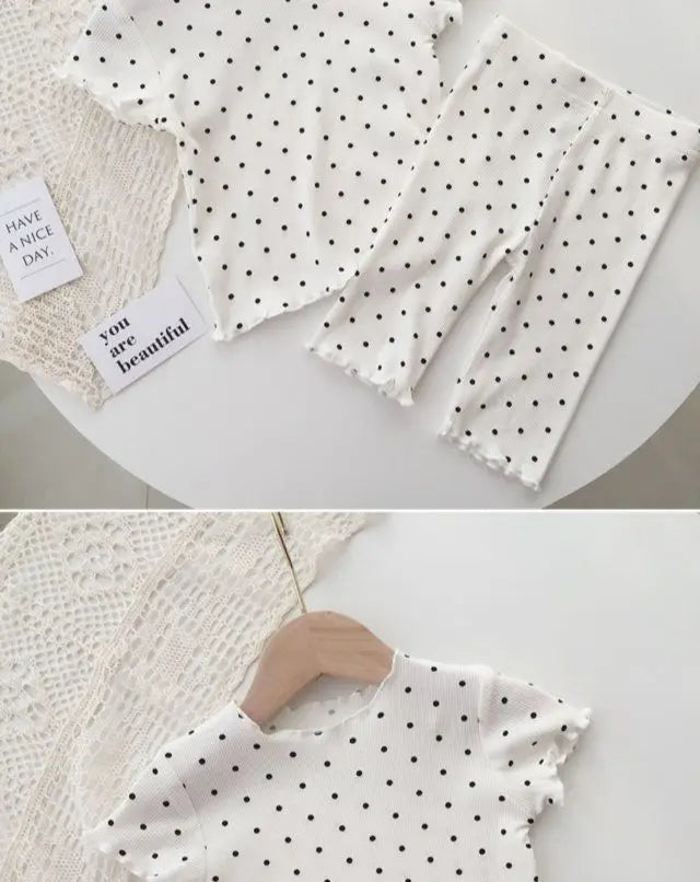 New Korean Home Clothes Baby Girls Summer Pajamas Suits Two-piece Flora Print Tshirt 1-8 Years Short Sleeve Tops+Short Pants