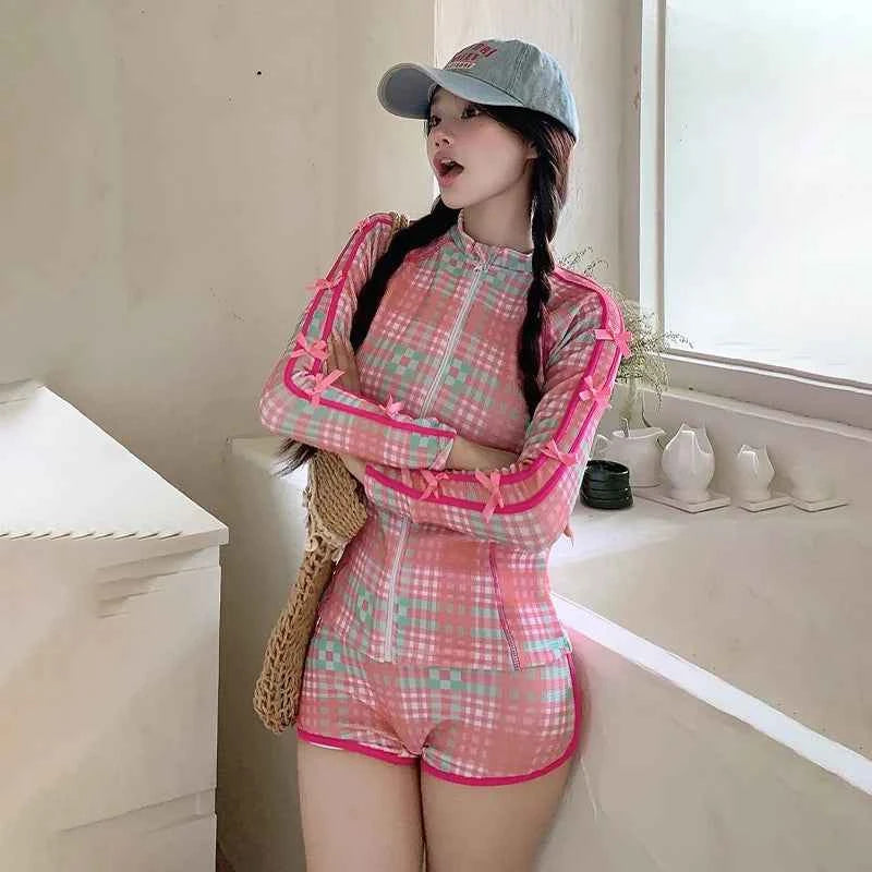 Sweet Girls Swimsuit Chic Cover Up Set 3pcs Long Sleeve UV Protection Swimdress Modest Boyleg Swimwear for Girls Swim Skirt