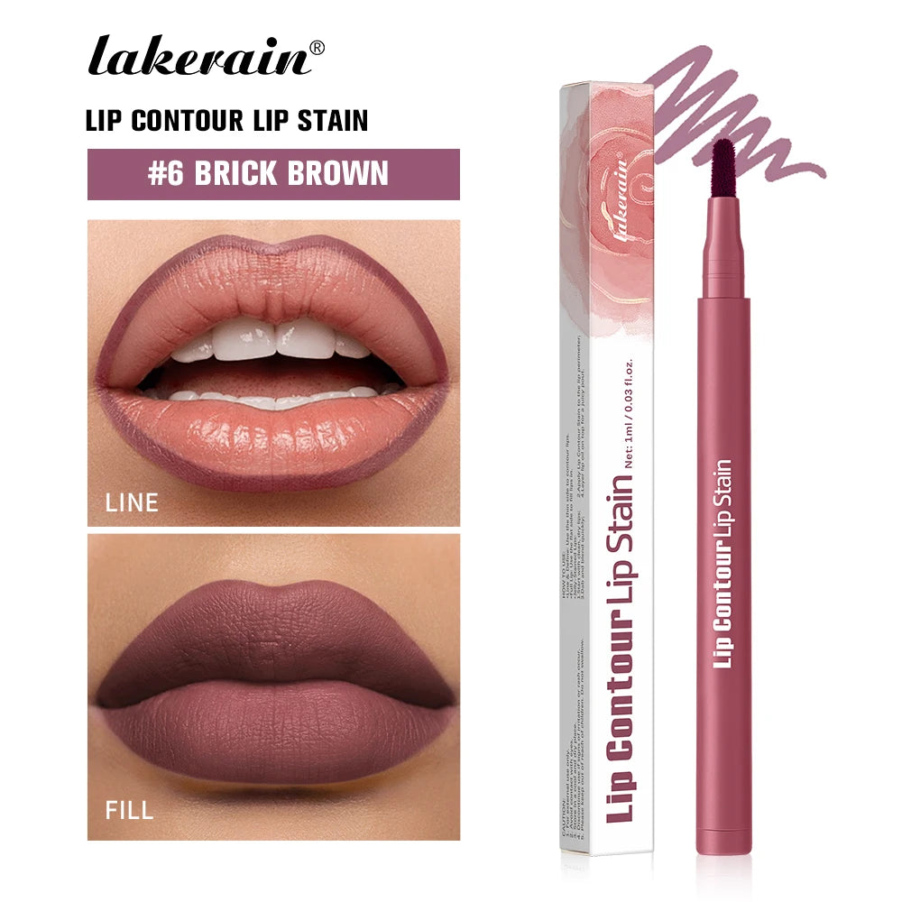 6 Brick Brown Color 2-in-1 Lip Contour Stain Pen – Long-Lasting & Waterproof