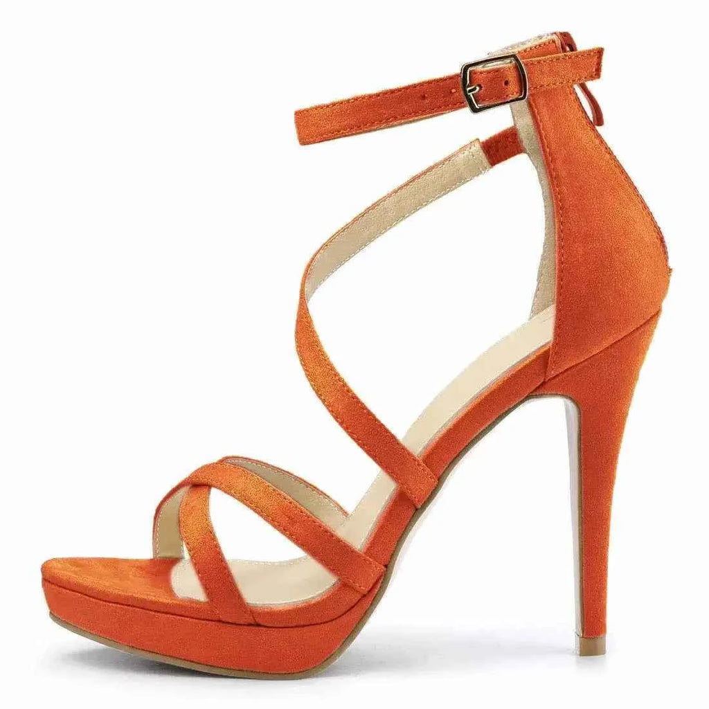 2026 Women Sandals 110mm Velvet Open Toe Ankle Strap Stiletto Strappy High Heels Platform Sandals Party Wedding Dress Sexy Shoes
