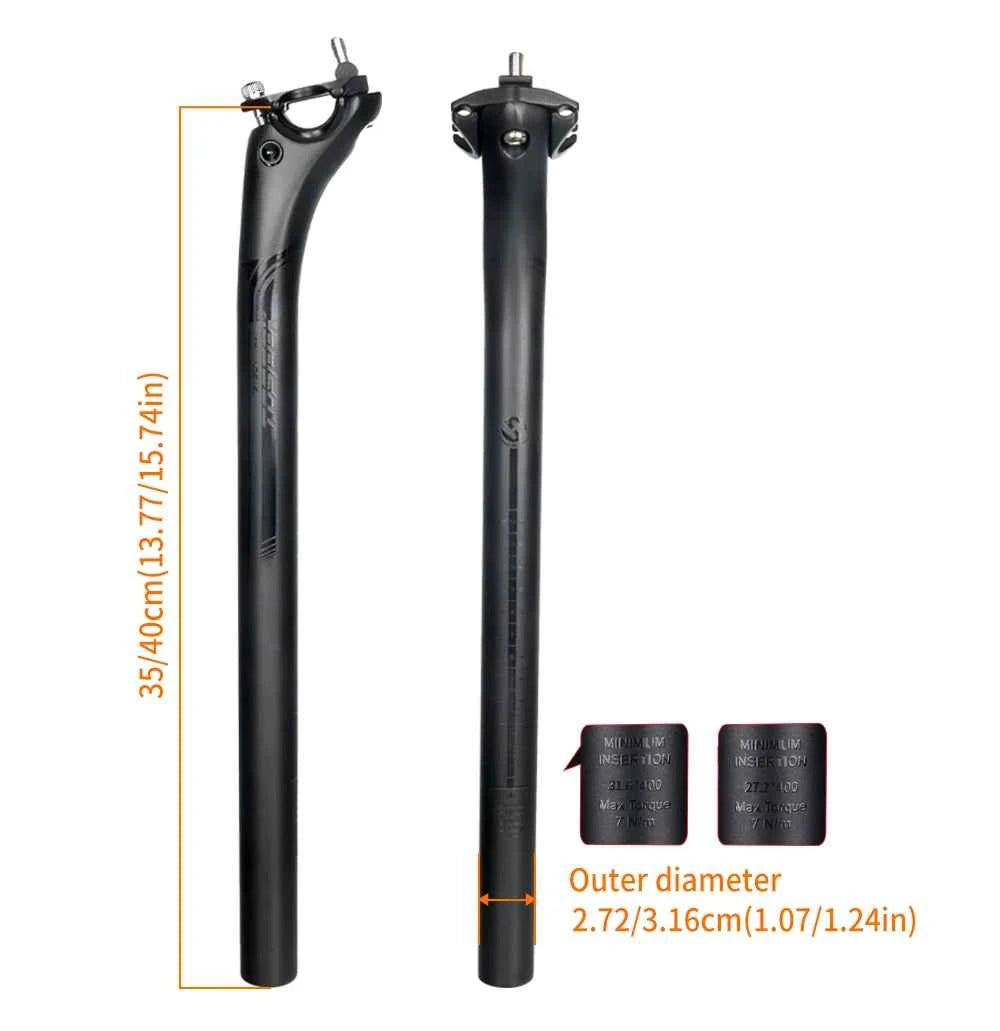 TOSEEK Carbon Seatpost 27.2 31.6mm Length 400mm Matte Black MTB Road Bike Seat Post Seat Tube Bicycle Parts MTB Carbon Canoe