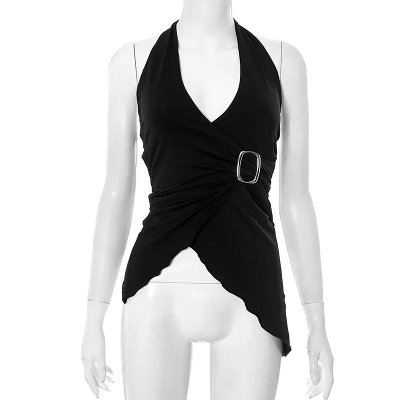 gestring Women Vest 2025 Summer New Solid Sleeveless V Neck Halter Cross Sexy Top Fashionable Slim Fit Short Ladies Tanks Camis