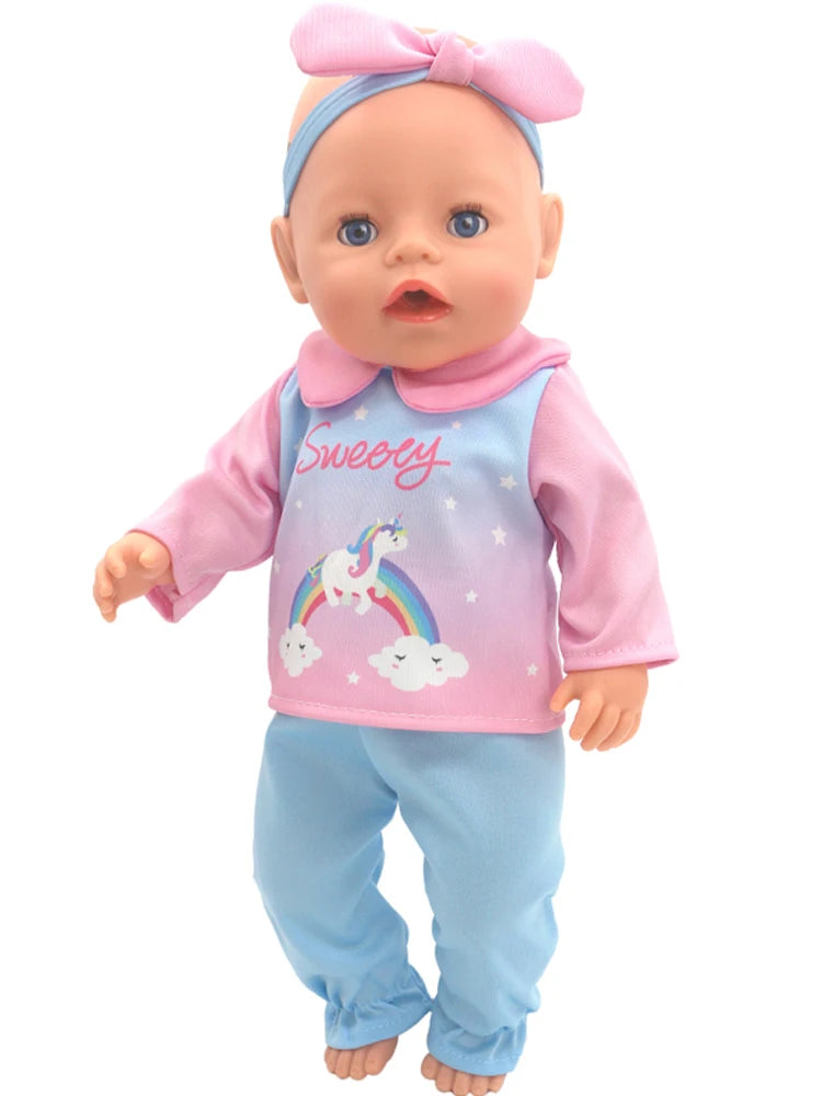 18 Inch Baby Doll Winter Clothes Set Crochet Sweater Scarf Hat Gloves New Year Apparel for 43 Cm Girl Dolls