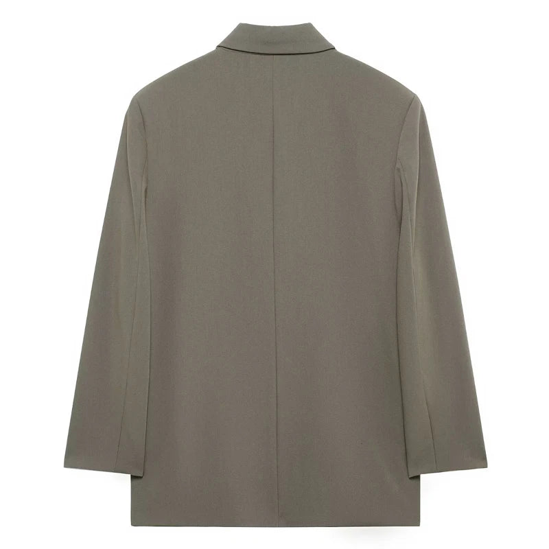 HXAO Blazer Women Double Breasted Pocket Women's Jacket 2025 Long Sleeve Casual Blazers Woman Chic Office Wear Ladies Coat
