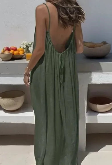 2026 Loose-Fit Spaghetti Strap Dress Women's Casual Homewear Summer Dress Solid-Color Vacation Cool Homewear