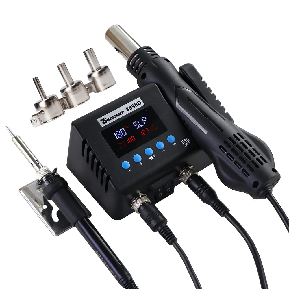 Soldering Station Digital Temperature Adjustable 2 in 1 SMD Solder Iron Hot Air Heat Gun Welding Rework For PCB IC Repair Tools