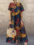ZANZEA Summer Maxi Dress Women's Vintage Printed Sundress Casual Loose Short Sleeve Vestidos Vacation High Waist Robe Femme 2024