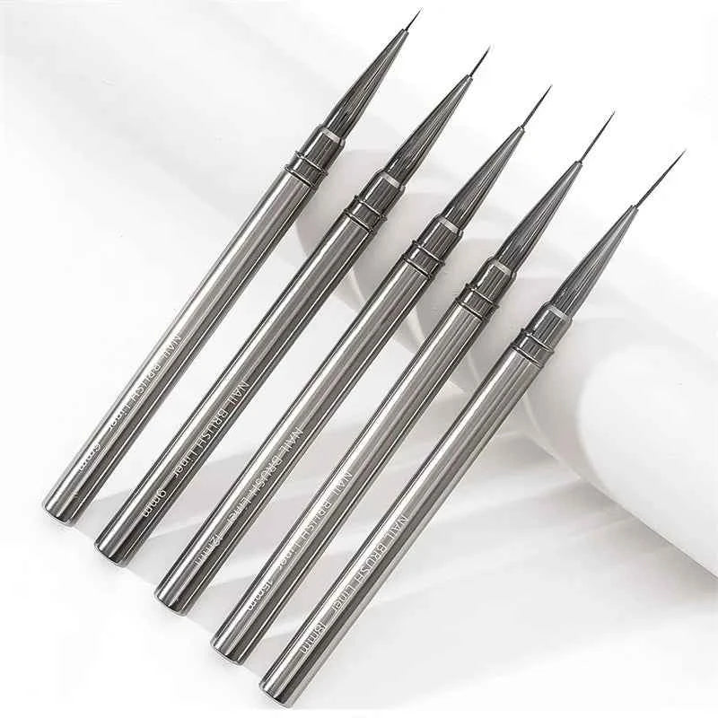 5PCS/set 6/9/12/15/18mm Nail Liner Brush Set Drawing Lines Stripe Painting Flower Pen Nail Art Manicure Metal Handle Brush Set