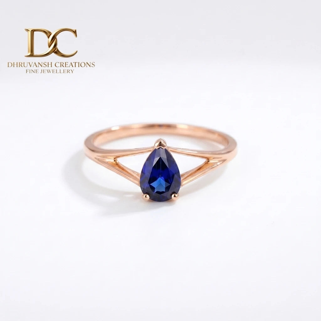 Luxury Fine 14KT Solid Yellow Gold Ring with Lab Grown Royal Blue Sapphire Women's Wedding & Party Jewelry