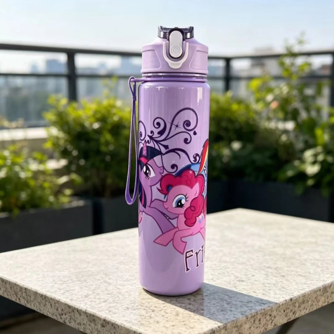 New Plastic Water Bottle with Cute Pony Cartoon Prints,High-Grade Material,Durable & Reusable, Leakproof,Sports,Lightweight Gift