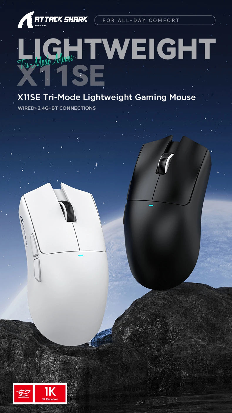Attack Shark X11 & X11se Wireless Gaming Mouse,Bluetooth Tri-Mode Connection, PixArt PAW3311,Touch Magnetic Charging Base