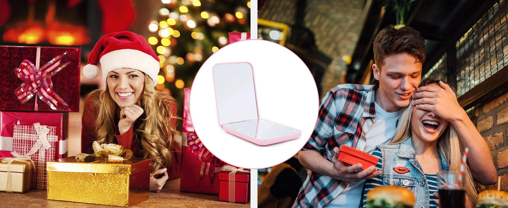 Mini Compact Led Makeup Mirror With Light 2X Magnifying Small Pocket Portable Travel Pink Black Foldable Cosmetic Vanity Mirrors