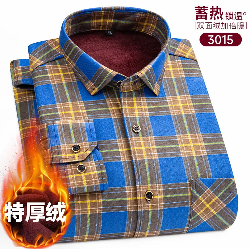 Men's long-sleeved shirt with fleece thickened warm autumn and winter plus size 8XL9XL slim casual plaid everything comfortable
