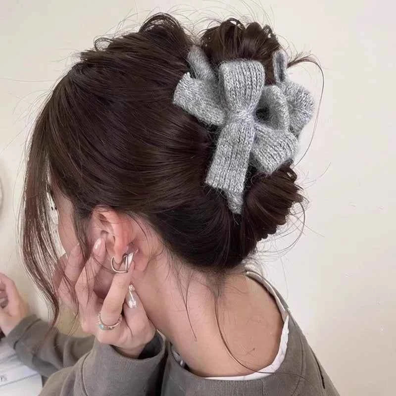 Korean-Style Autumn And Winter Bow Knit Simple Hair Clip Fashionable Ladies' Updo Shark Clip Hair Accessory