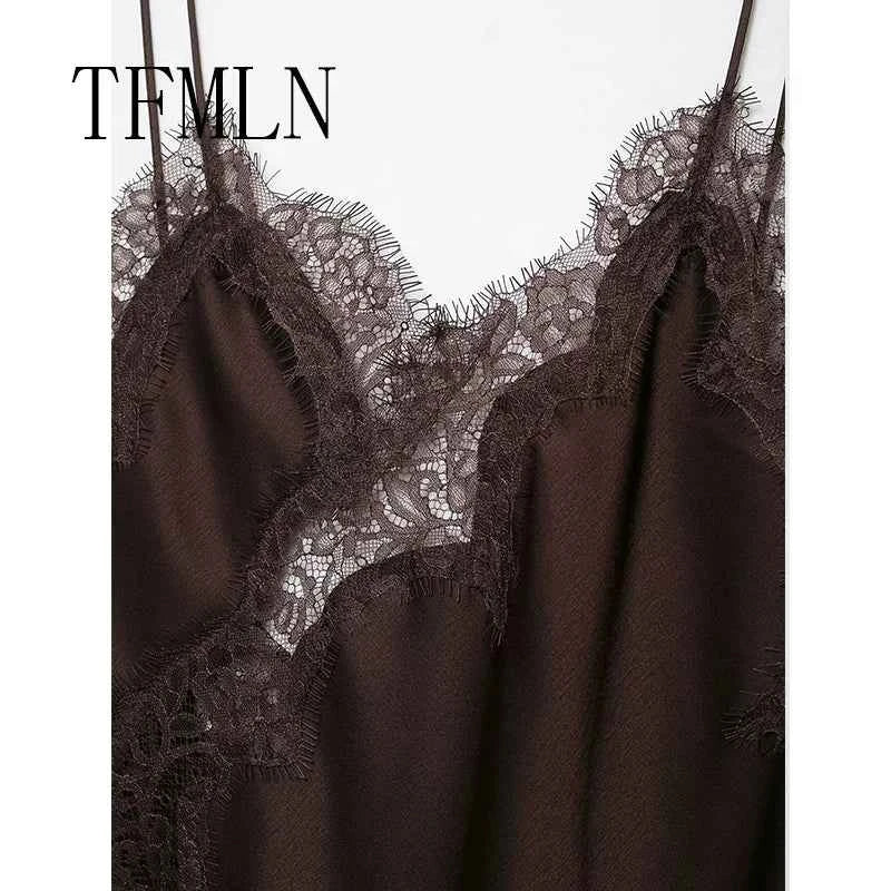 TFMLN Women Sexy Lace Splicing Dresses Summer Solid Sleeveless Asymmetry Dress Backless Slim Women's  Party Sling Mini Dress