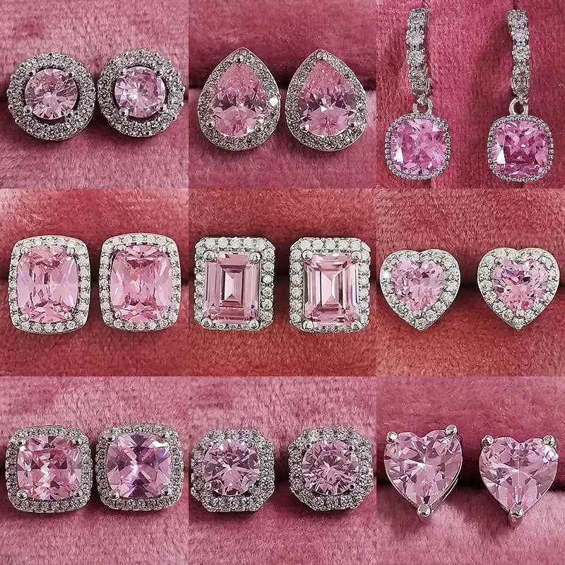 2023 New Arrivals Fashion Luxury silver color korean Zircon Stud Pink Earing Earrings For Women Girl Party Gift Jewelry Z7