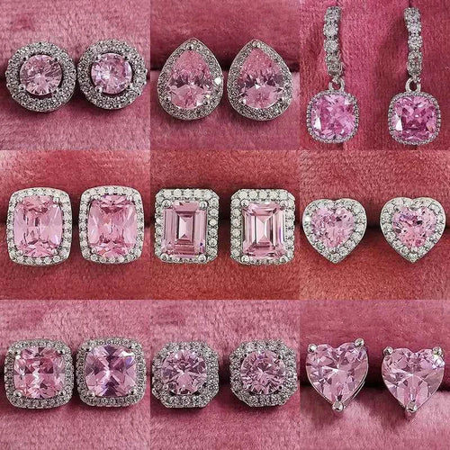 2023 New Arrivals Fashion Luxury silver color korean Zircon Stud Pink Earing Earrings For Women Girl Party Gift Jewelry Z7