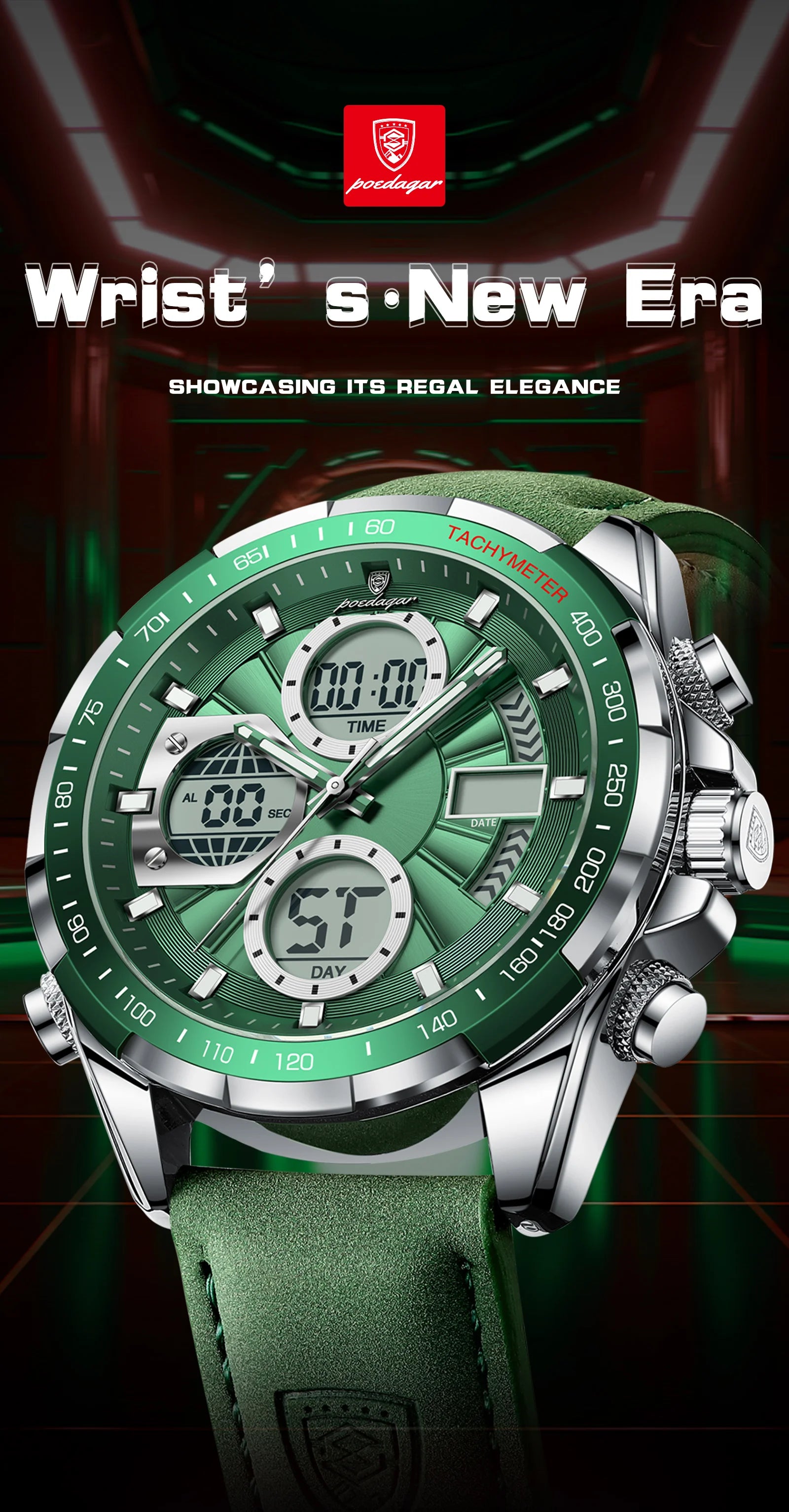 POEDAGAR LED Luxury Men Watch Luminous Week Date Dual Time Display Digital Man Clock Alarm Electronic Men's Quartz Watches Reloj