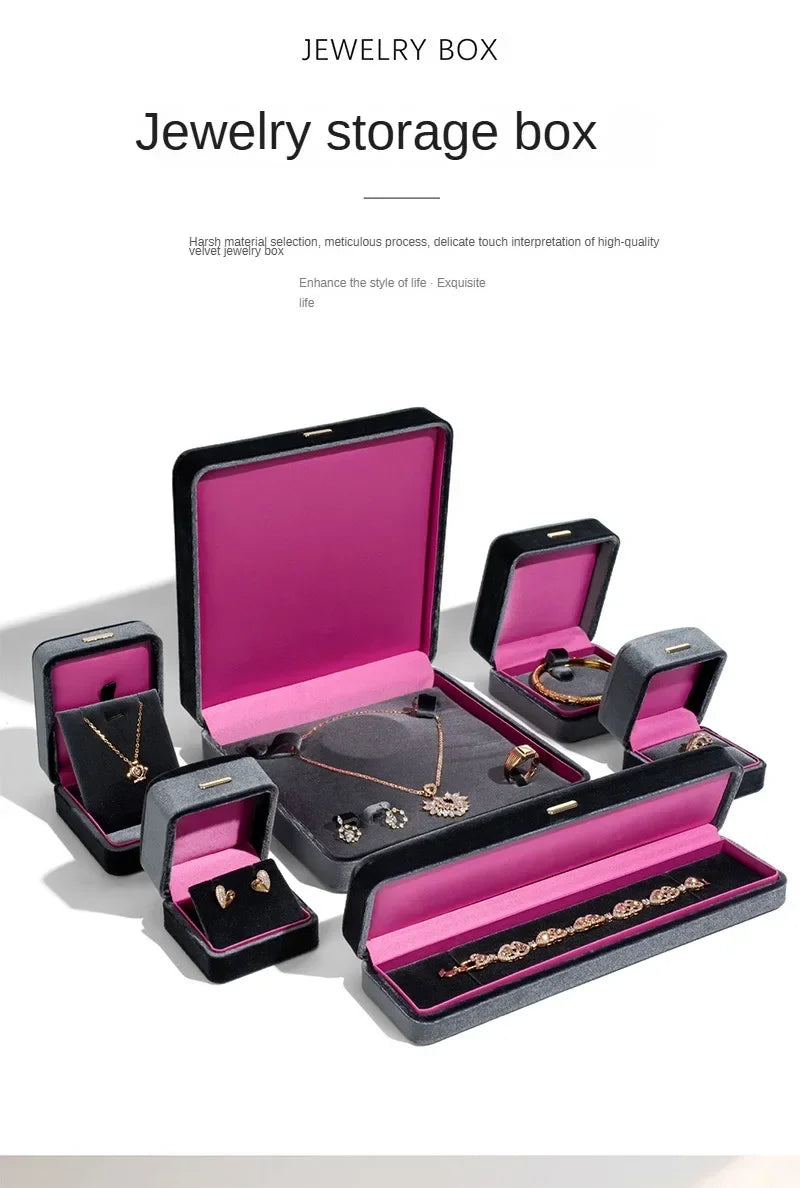 High Grade Retro Velvet Jewelry Organizer Box Ring Earrings Bracelet Necklace Storage Gift Jewelry Packaging Case