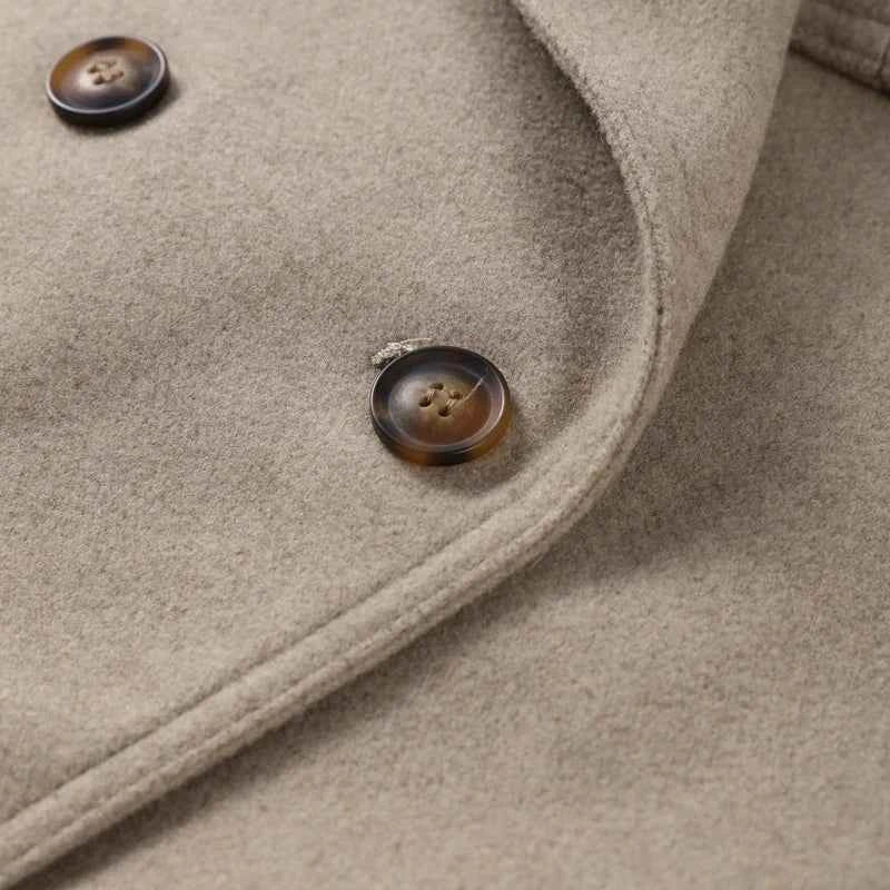 Elegant Women's Short Woolen Coats Stand Collar Double Breasted Long Sleeve Female Jacket 2025 Autumn Winter Lady Warm Outwear