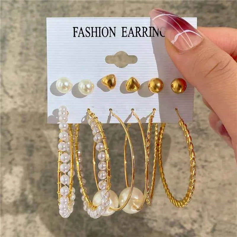 Silver Color Twist Hoop Earrings Set Brincos Heart Pearl Hoops Vintage Metal Geometric Earrings for Women 2023 Trendy Jewerly