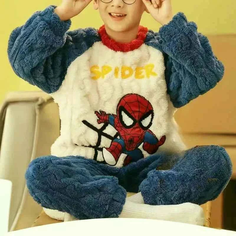Winter Marvel Children Clothing Boys Sleepwear Set Flannel Thick Long Sleeve Warm Set Pajamas Two Pieces Kids Clothes