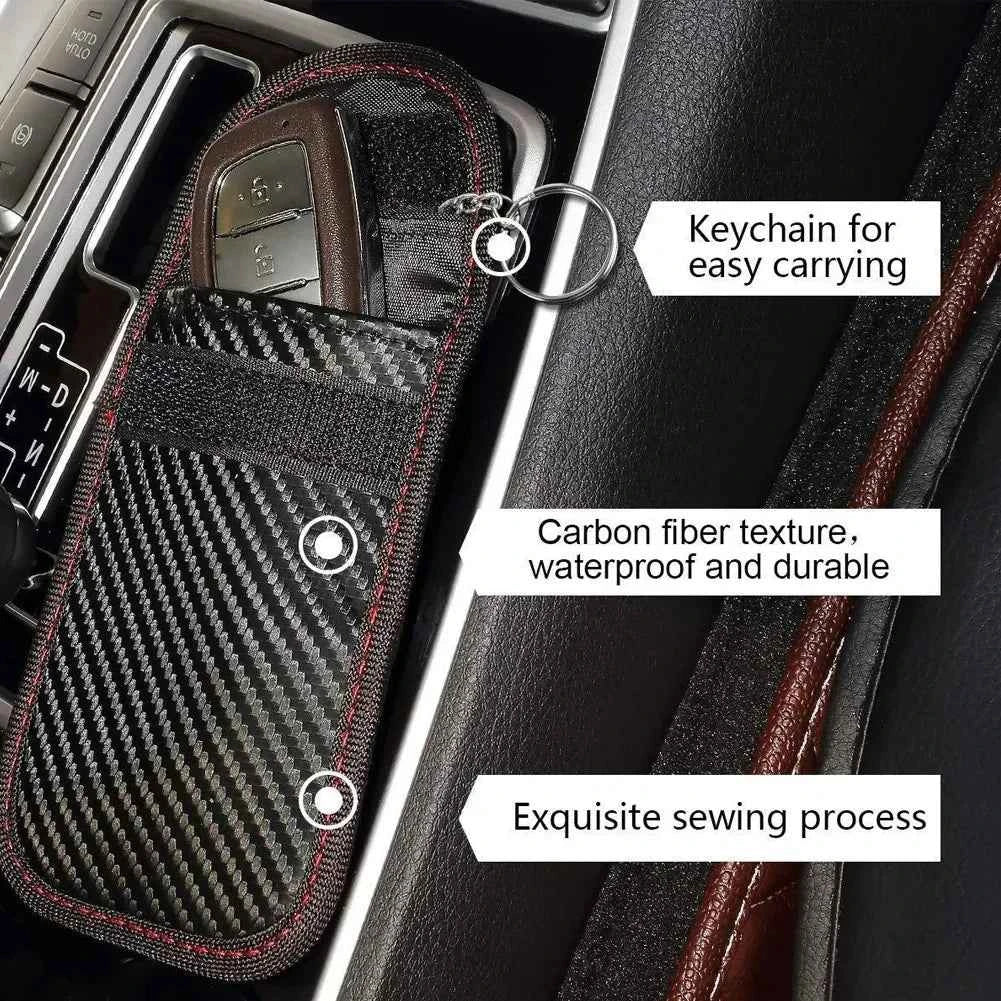Faraday Bag for Key Fob Cage Protector Car RFID Signal Blocking Key Fob Protector Anti-Theft Pouch Double-Layers of Carbon Fiber