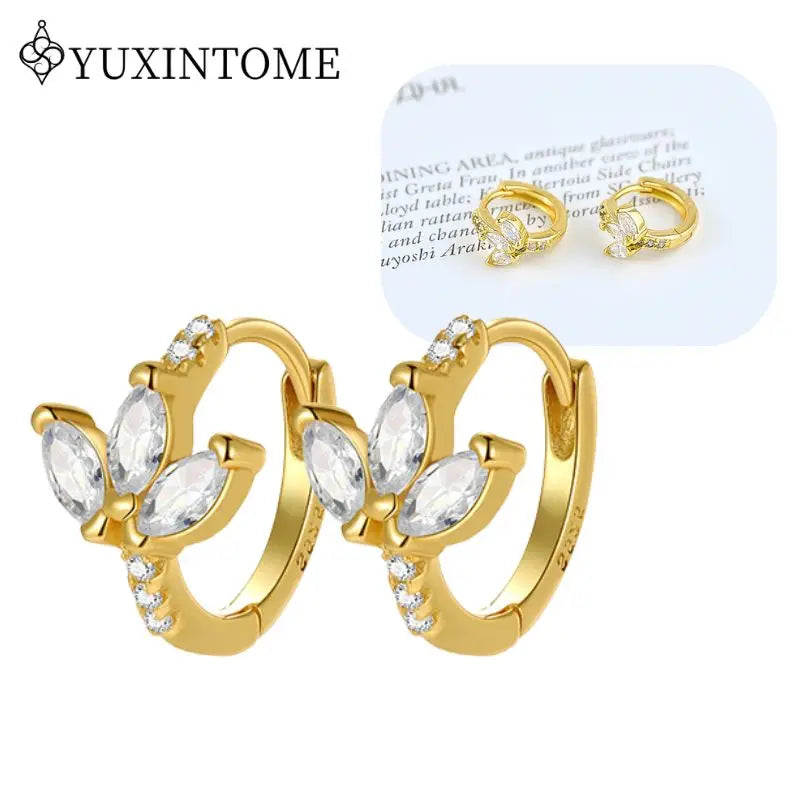 Women's 925 Sterling Silver Ear Needle Crystal Zircon Water Droplets Stud Hoop Gold Huggie Earrings Premium Luxury Party Jewelry