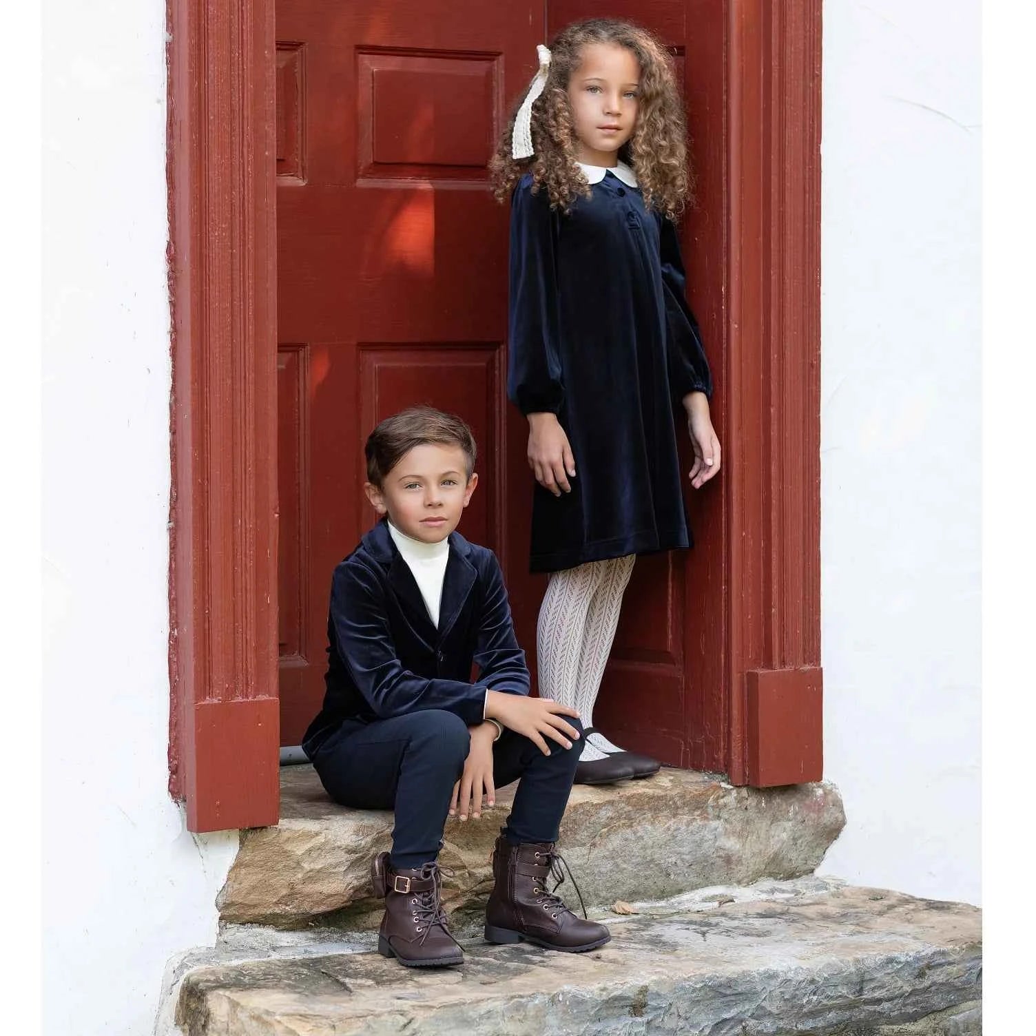 AP AW25 Sapphire Collection Girls Velvet Dress Baby Kids Set Floral Sweater Boys Overalls Brothers Sisters Family Matching