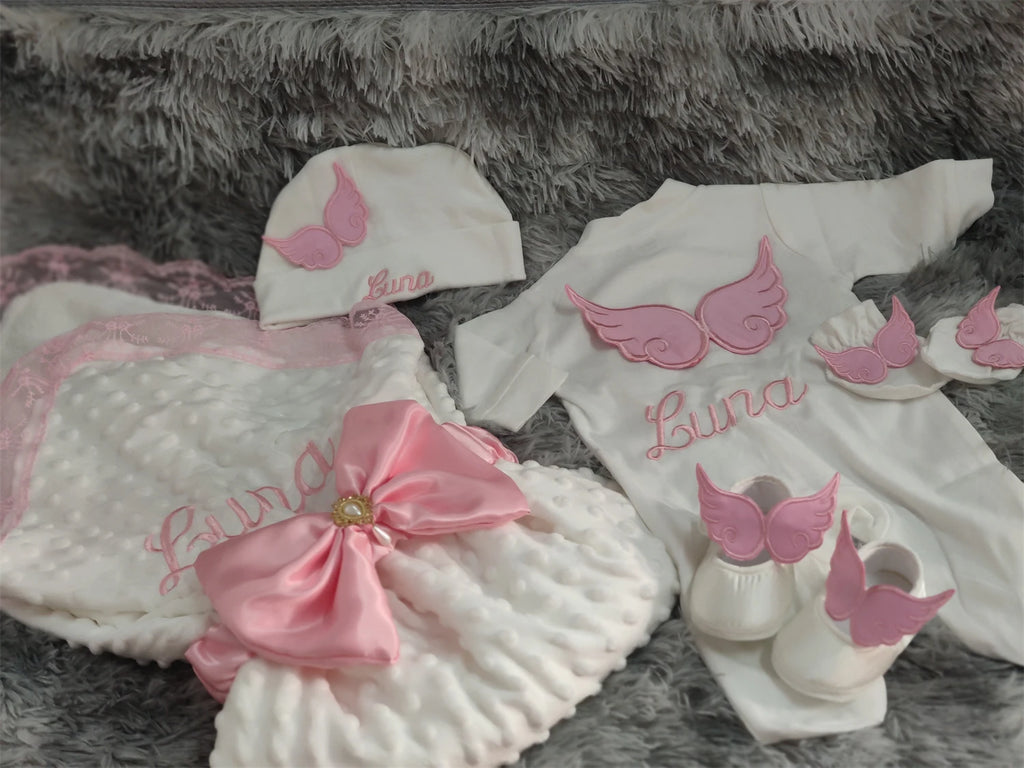 5pcs Newborn Baby Nursery Kids Outfit Clothing Cotton Infant Care Wrapped Baby Products Pants Mittens Receiving Blanket
