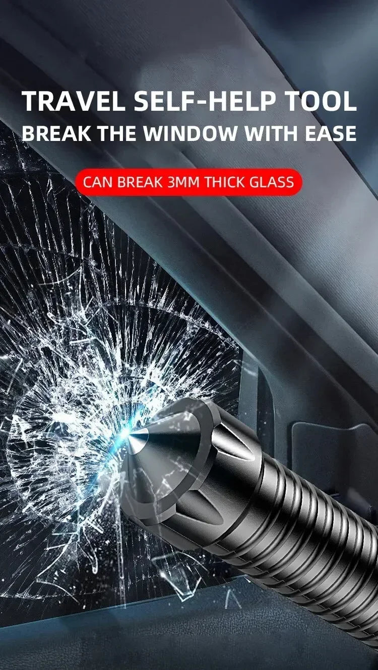 Self-defense Flashlight Window Breaker Hammer USB Rechargeable Super Bright Torch 4 Speed Adjustable Outdoor Emergency Work Lamp
