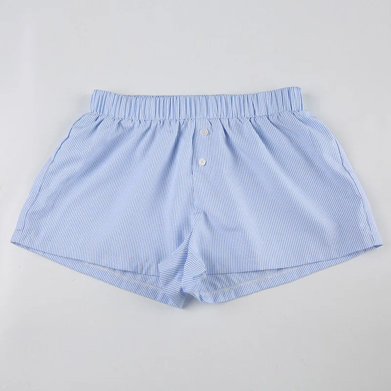 Striped Print Casual Shorts for Women Elastic Waist Fashion Button Bottoms Streetwear Chic Basic Y2K Loose Shorts