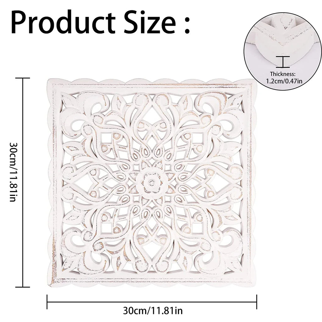 Wooden Wall Decor Floral Hollow Carved Wall Panel Hanging Decor Rustic Wall Art Sculpture Home Wall Ornament for Hallway Bedroom