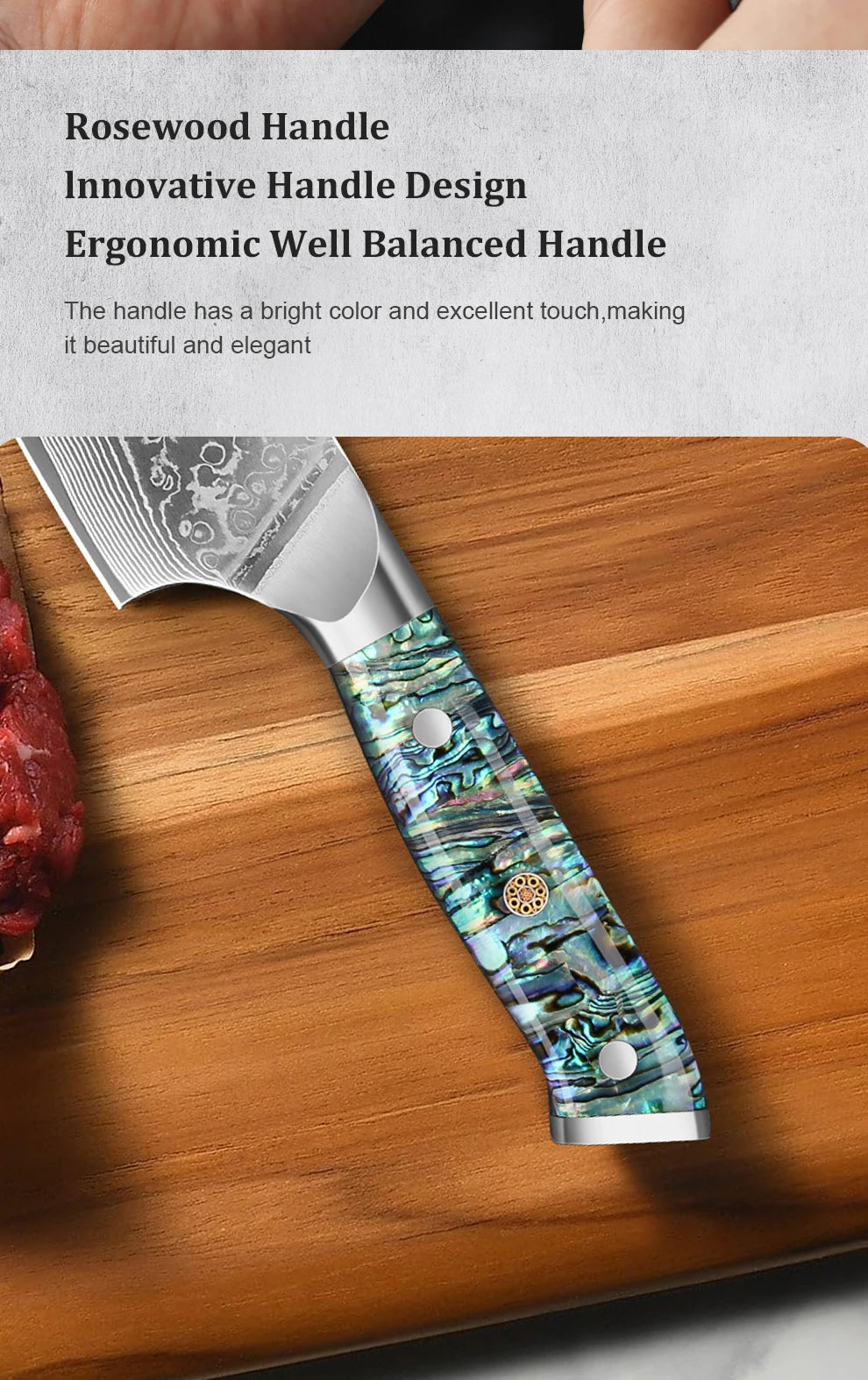 8' Kitchen Chef Knife Damascus Steel 67 Layer l Sharp Kitchen Cooking Knife Abalone Shell Handle