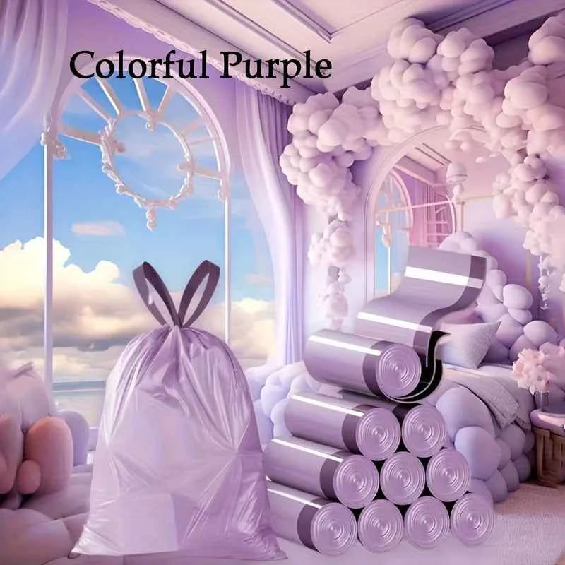 Purple Drawstring Trash Bags 100-Pack Thick Leak-Proof Disposable Garbage Bags for Kitchen Bathroom Home Trash Cans