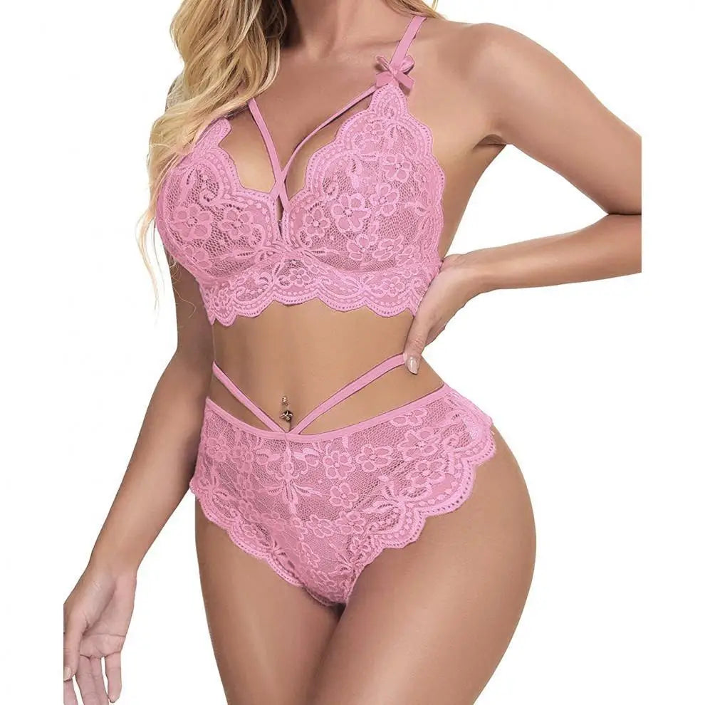 Hot Perspective Sexy Lingerie Women Lace Bra Cross Belt Brief Sets Sexy Underwear Set Erotic Lingerie Sleepwear For Woman 2022