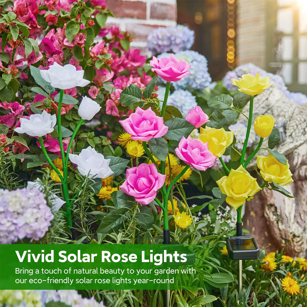 Solar Garden Lights Outdoor Decor Solar Lights with Rose Flowers Light, Solar Powered Lawn Lights for Garden Landscaping lights