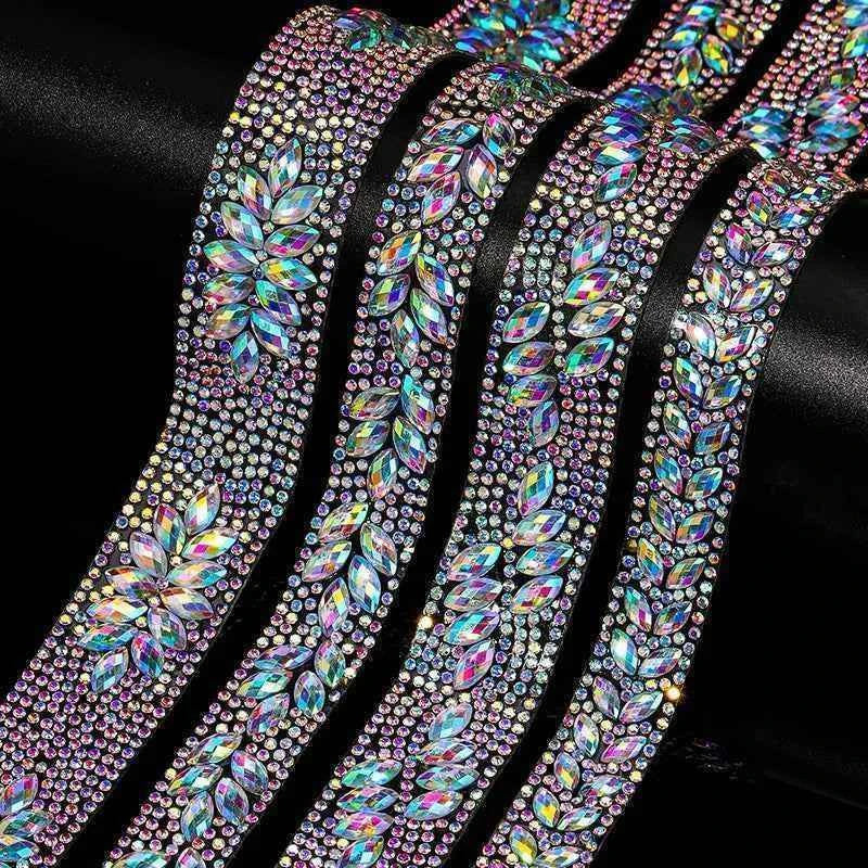 Ducrystal 1Yard Motif Rhinestone Chain AB Color Horse eye Crystal Rhinestone Ribbon for DIY Shoes, bags, Dresses Decoration