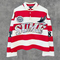 2 Pcs Shirts Co-ords Sume Rugby Diamond Embroidery Stripe Polo Shirt Y2K Retro Classic Unisex Oversized Long Sleeved Shirts Sets