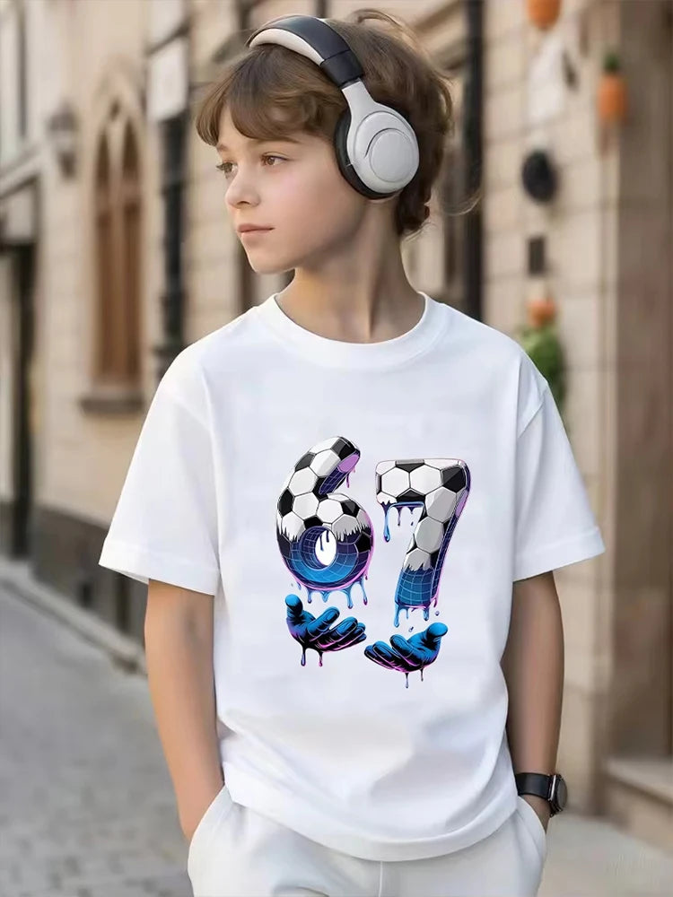 Kids Black 67 Sports Themed T-Shirt, Soft Cotton, Everyday Wear for Boys & Girlsdf0193