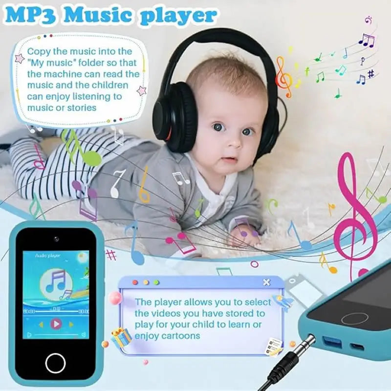 Digital Camera Kids Smart Phone MP3 Player Camera Toys Toys for Girls Touchscreen Unicorn Baby Mobile Educational Boys Age 3-8
