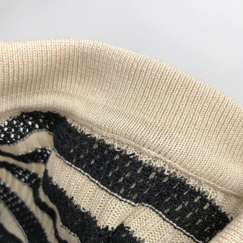 Spring and Summer Japanese Korean 1-6Y Children's Hollow Knitted Shirts Stylish Girl's Boy's Striped Short Sleeved T-shirts