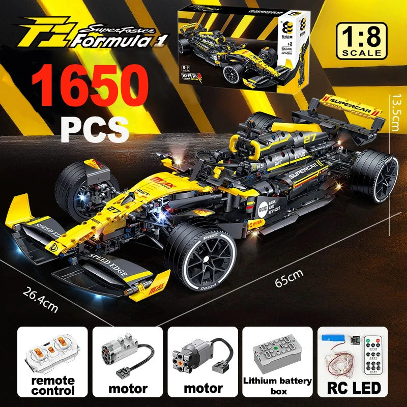 MOC Technical JKC7205 Racing 1:8 Racing Driver 27 Building Block Remote Control Lighting Racing Renault F1 Toy Kids Gift