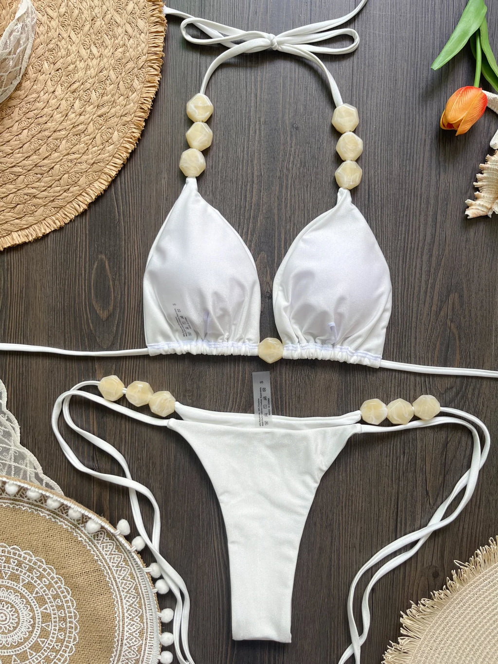 2026 Sexy Bead Bikini Swimwear Women Halter Bikini Swimsuit Beach Halter V Neck Bikini Set Beachwear Summer Bathing Suit
