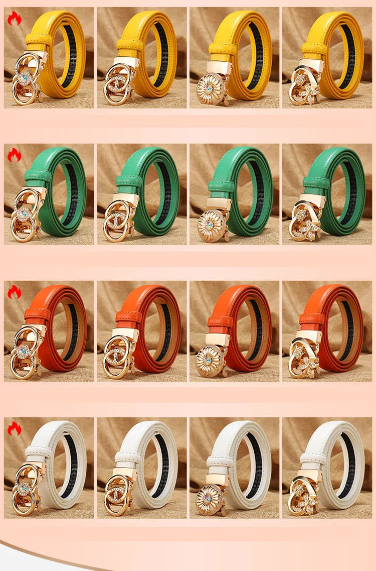 New Belts Women Luxury Famous Brand Designer Female Belt Candy Color High Quality Dress Cowhide Leather Automatic Buckle LB2202