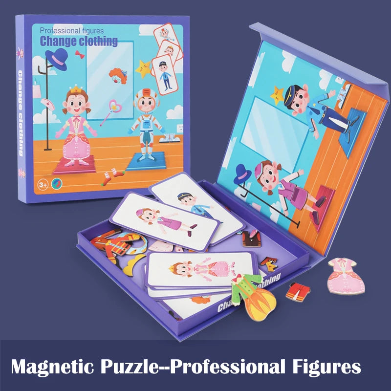 Magnetic Puzzles, Car Airplane Road Travel Activities Games For Children, Change Clothing, Change Face,Traffic Ocean Puzzles