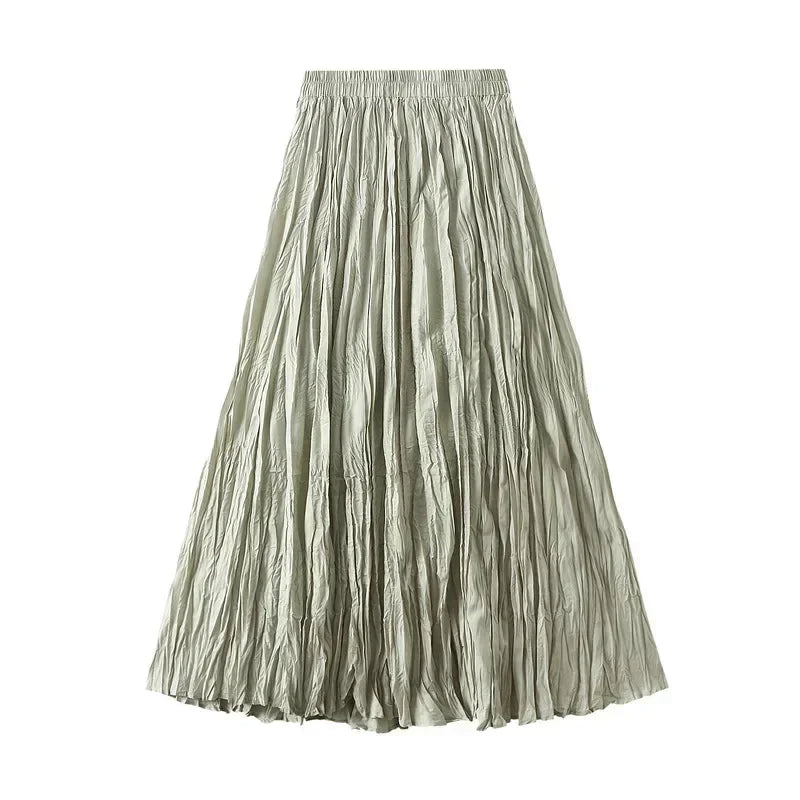 Light Luxury Irregular Slimming Pleated  A-line Skirt for Women High Waist Solid Color Loose Fashion Skirts Casual  Spring New
