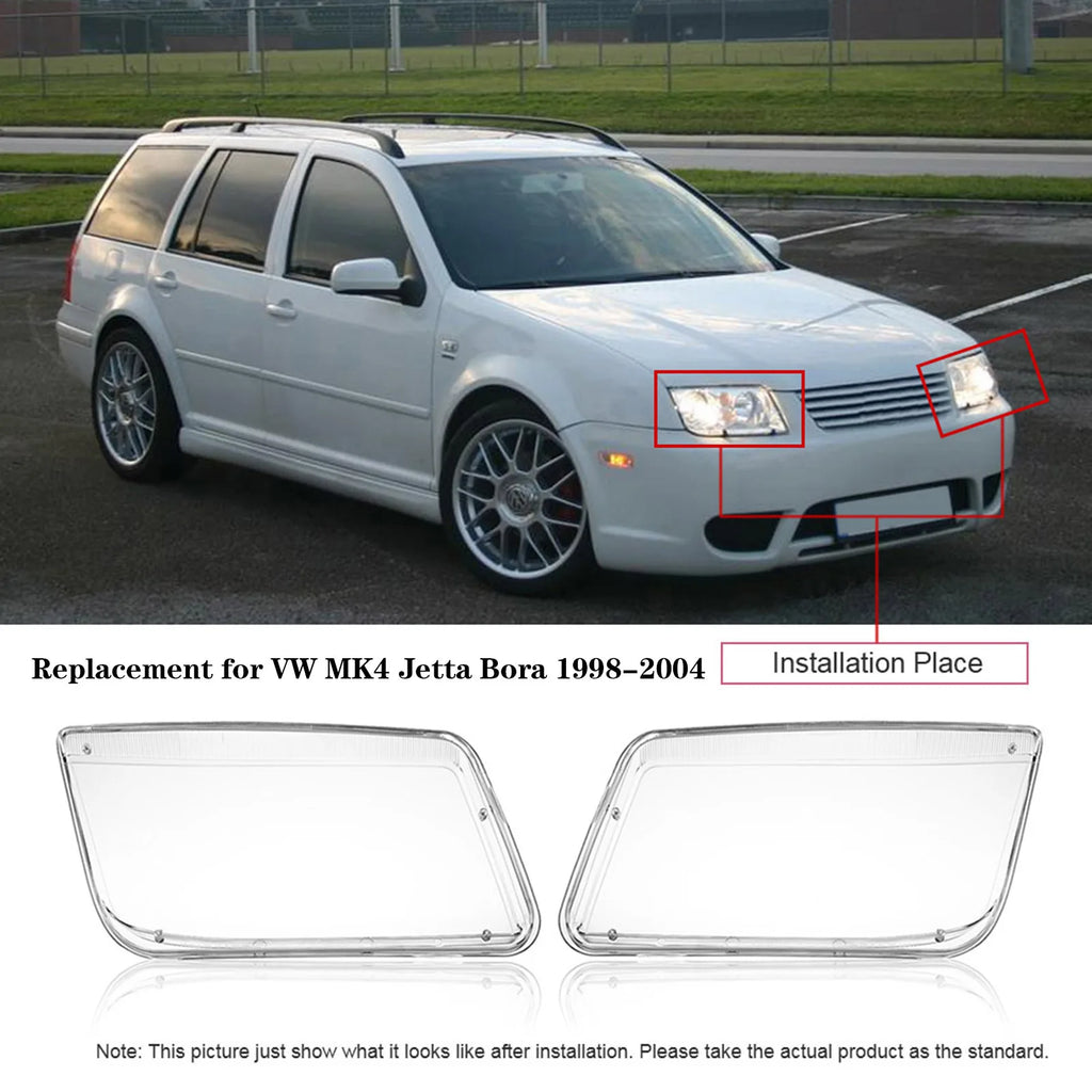 One Pair Transparent Plastic Headlight Headlamp Cover Replacement for VW MK4 Jetta Bora 1998-2004 Plastic Headlight Cover